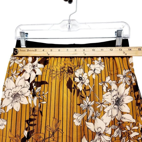 Floral Print Mustard Yellow Maxi Skirt With Pleated Design By Haute Monde Size L - Picture 6 of 10